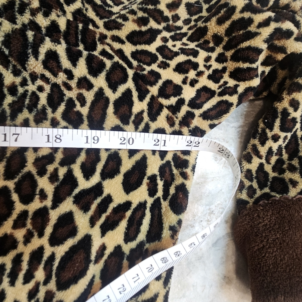 Oscar de la Renta Leopard Print Plush Zip Robe L/XL Long Sleeve Lounge Wear - Picture 7 of 9